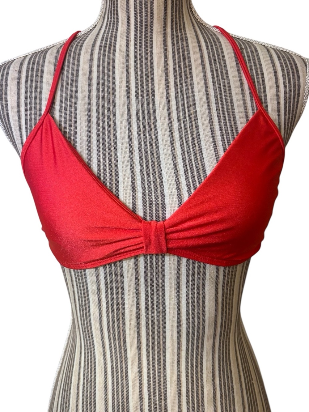 NEW Luli Fama Bikini Top Medium Red Orange Knot Front Triangle Back Tassels Sexy